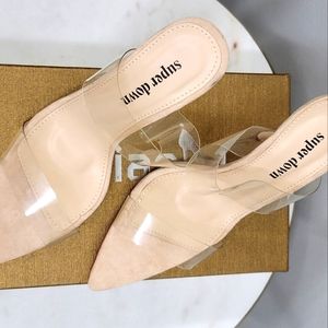Superdown Myra Heel - Clear Strap Mules Size 7